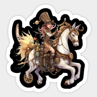 Pink Haired Steampunk Rider: On Her Mechanical Steed Sticker